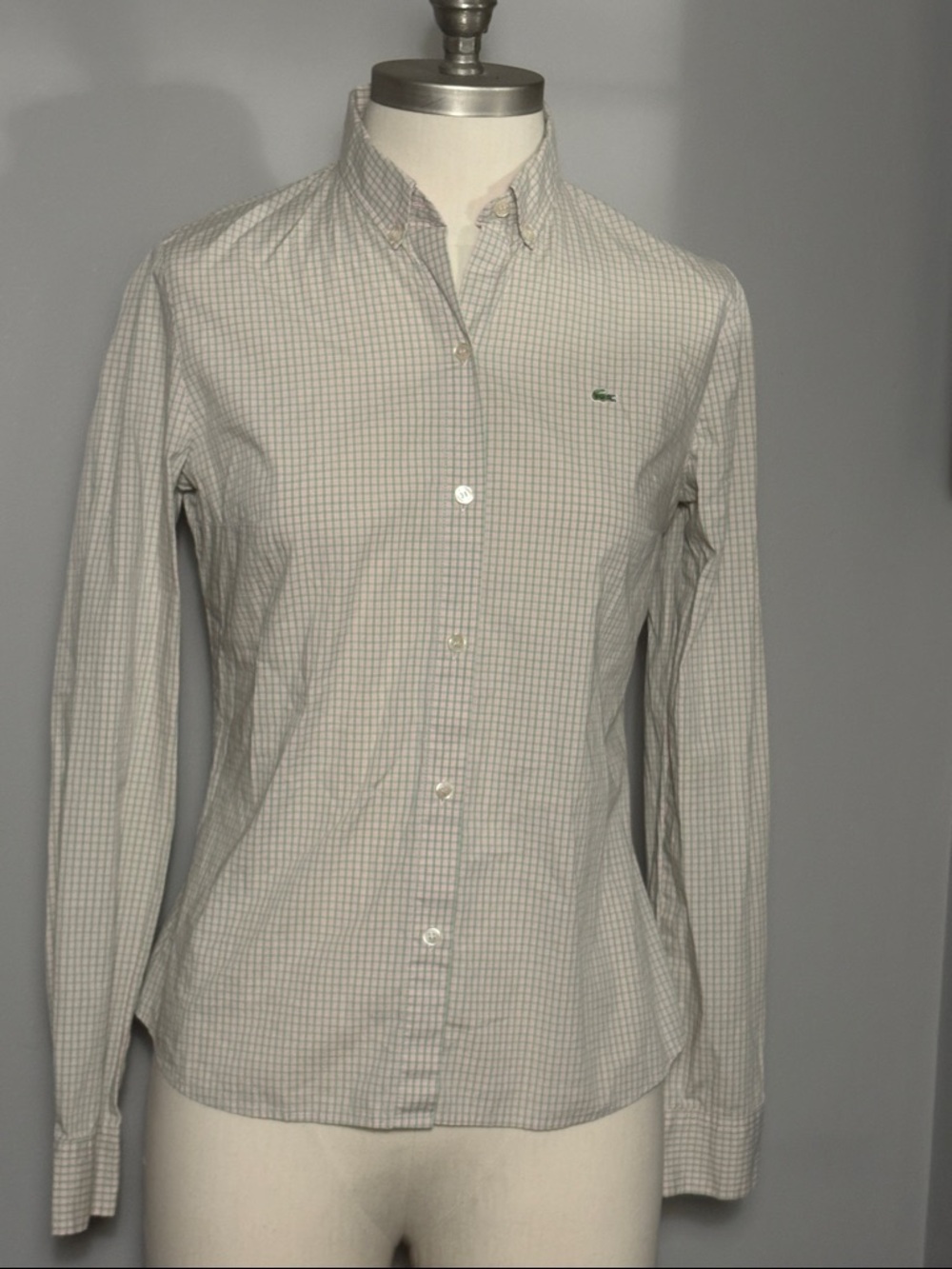 Lacoste Small Checkered Button Down Shirt in Pink and Green